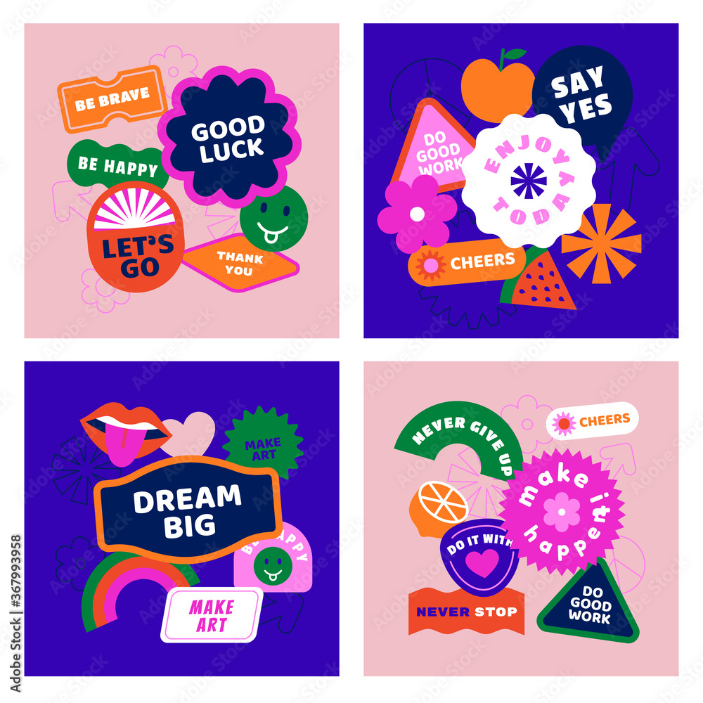 Aufkleber vector set of design elements, patches and stickers with inspirational phrases - abstract elements f