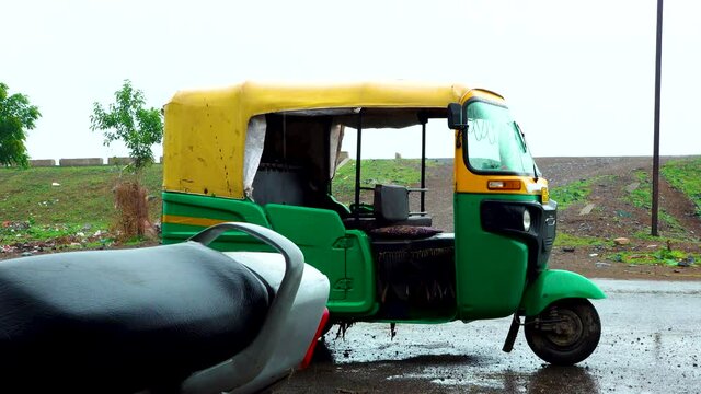 Indian taxi rickshaws exposed in a row. shot in 4k resolution