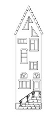vector line art illustration of little old house