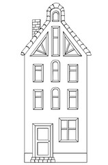 vector line art illustration of little old house