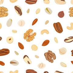 Seamless pattern of nuts and seeds. Kitchen, cooking print.