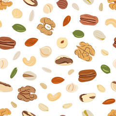 Seamless pattern of nuts and seeds. Kitchen, cooking print.
