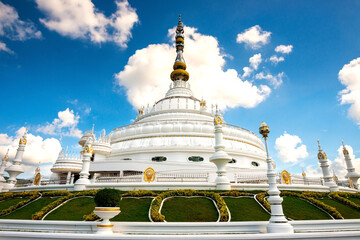 Beautiful white Buddhist temple.The Famous and Beautiful White Pagoda at Wat Sangtham Wang Khao Khiao in Wang Nam Khiao District, Nakhon Ratchasima,Thailand.