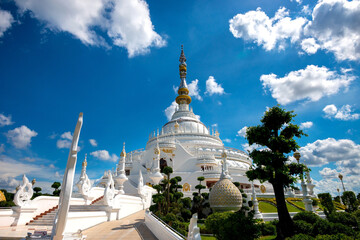 Beautiful white Buddhist temple.The Famous and Beautiful White Pagoda at Wat Sangtham Wang Khao Khiao in Wang Nam Khiao District, Nakhon Ratchasima,Thailand.
