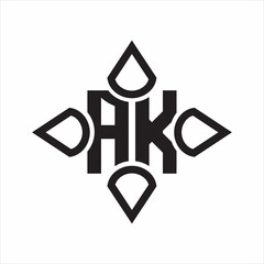 AK Logo monogram with four cone rounded by the shape design template on white background