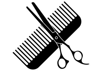 Icono negro de peine y tira en fondo blanco.