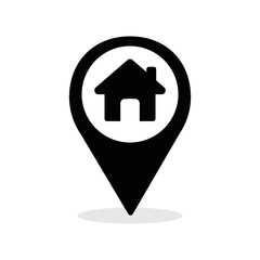 Template home location icon with a white background. House location symbol on map. Vector illustration.