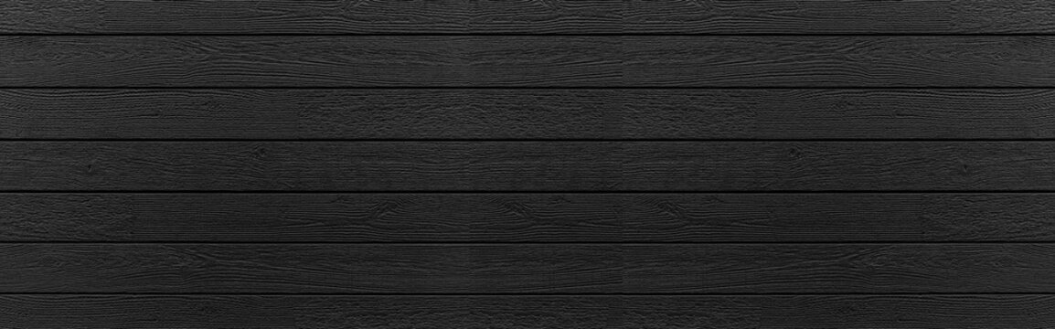 Panorama of High resolution black wood plank texture and seamless background