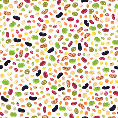 Seamless pattern of beans and legumes. Kitchen, cooking print.