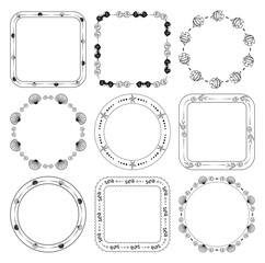 round and quadrate frames with fish and seashells - vector marine set