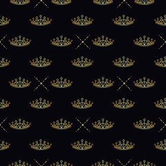 Golden geometric Crown seamless vector pattern