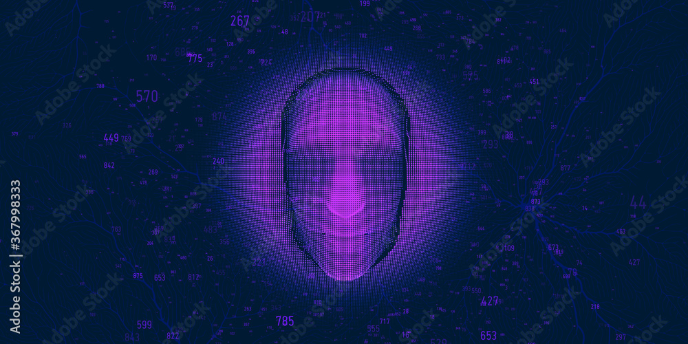 Poster human big data visualization. futuristic artificial intelligence concept. cyber mind aesthetic desig