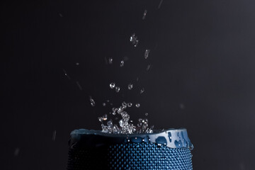 Liquid splash on a waterproof speaker