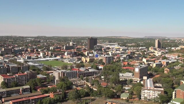 HD summer day video of Bloemfontein town, its buildings, streets and parks. Bloemfontein is a historical (est. 1846) SA town, located in Free State Province, South Africa