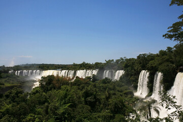 View of the Iguazu Falls, natural border between Argentina and Brazil, from Puerto Iguazu, Argentina.