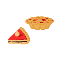 Whole pie and pie slice. Vector cartoon illustrations.