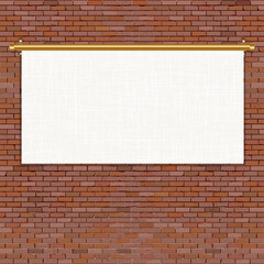 Blank template background, red brick wall, white sheet on gold mount.