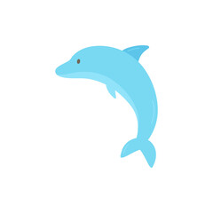 Cute blue dolphin icon, marine animal, mammal. Vector illustration doodle drawing, isolated.