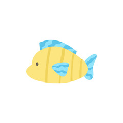 Cute yellow and blue tropical fish vector illustration icon. Marine, ocean, sea animal. Doodle drawing, isolated.