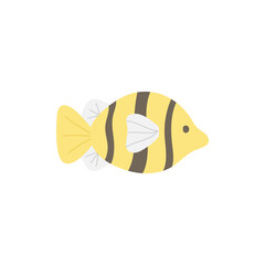 Fish cute vector illustration. Hand drawn ocean, marine, sea yellow, white and black striped fish animal. Isolated.