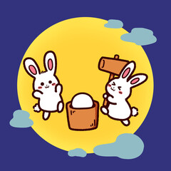 月で餅つきをするウサギ