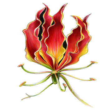 flower red tropical jungle gloriosa illustration