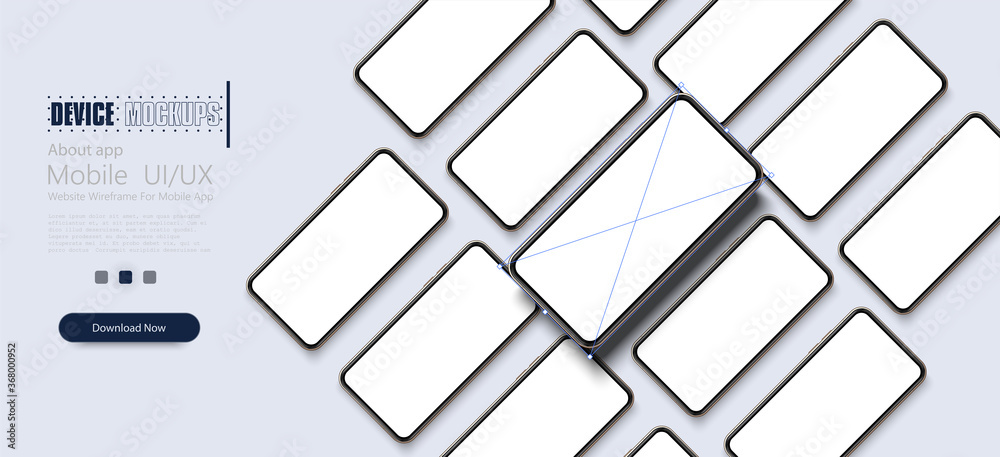 Fototapete realistic smartphone mockup set. background from lot of mockups white smartphones. set of huge numbe
