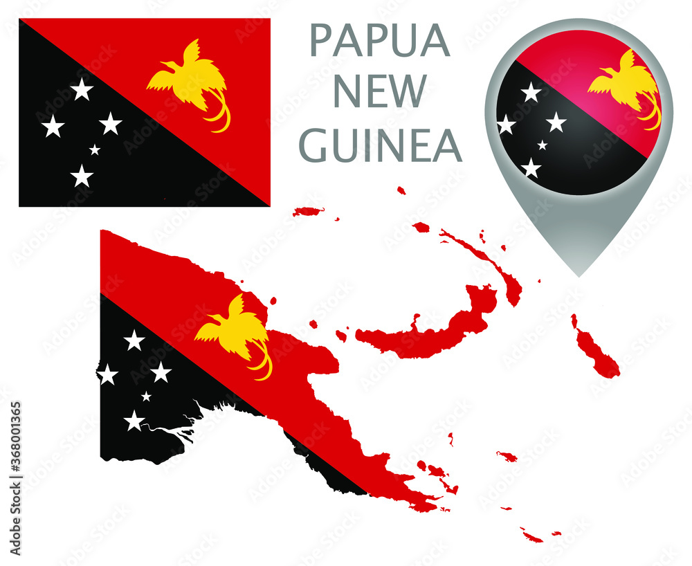 Wall mural colorful flag, map pointer and map of papua new guinea in the colors of the papua new guinea flag. h - Wall murals