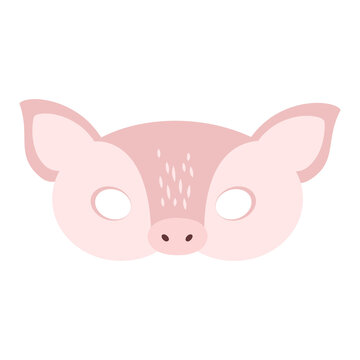Illustration of carnival mask of a pet pink pig. Eye mask for children's parties, Halloween, masquerades. for design, postcards. flat style, vector