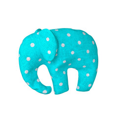 blue elephant pillow with polka dots made of fabric. children's toy. 