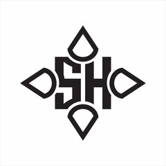 SH Logo monogram with four cone rounded by the shape design template on white background