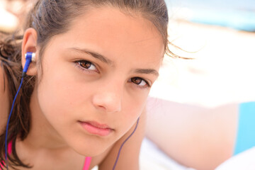 young girl portrait summer beach