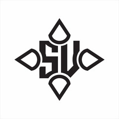 SV Logo monogram with four cone rounded by the shape design template on white background