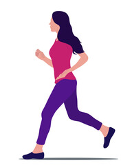 Fototapeta na wymiar Vector illustration of running woman, isolated on white background. Sports and healthy lifestyle