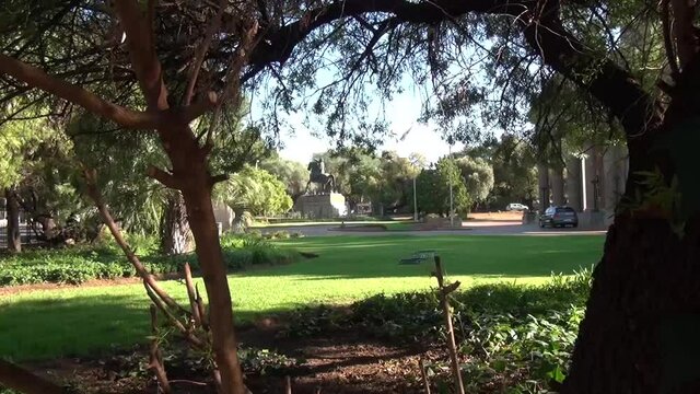 HD summer day video of Bloemfontein town, its buildings, streets and parks. Bloemfontein is a historical (est. 1846) SA town, located in Free State Province, South Africa