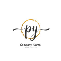 P Y PY Initial handwriting and signature logo design with circle. Beautiful design handwritten logo for fashion, team, wedding, luxury logo.