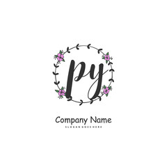 P Y PY Initial handwriting and signature logo design with circle. Beautiful design handwritten logo for fashion, team, wedding, luxury logo.