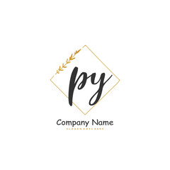 P Y PY Initial handwriting and signature logo design with circle. Beautiful design handwritten logo for fashion, team, wedding, luxury logo.