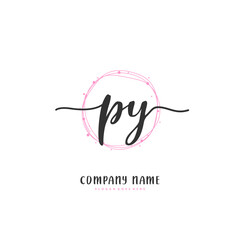 P Y PY Initial handwriting and signature logo design with circle. Beautiful design handwritten logo for fashion, team, wedding, luxury logo.