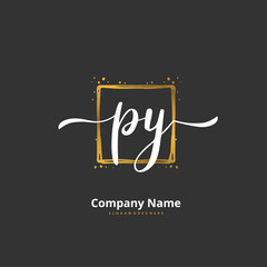 P Y PY Initial handwriting and signature logo design with circle. Beautiful design handwritten logo for fashion, team, wedding, luxury logo.