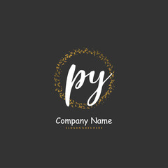 P Y PY Initial handwriting and signature logo design with circle. Beautiful design handwritten logo for fashion, team, wedding, luxury logo.