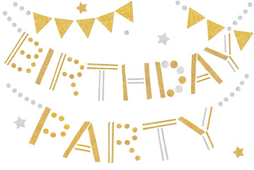 Birthday Party bunting paper cut on white background - isolated