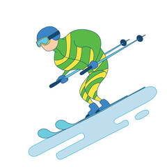 Riding skier. The athlete moves down the hill. Winter games vector illustration.