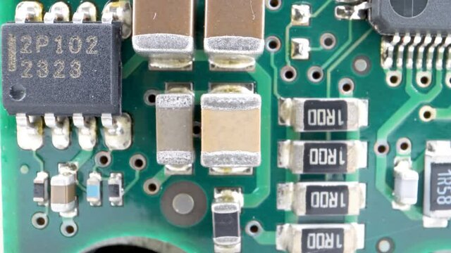 Top view of the capacitors and resistors of the circuit board