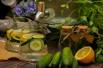 Fresh cucumber water in the garden