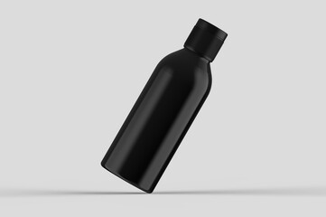 black plastic bottle with label