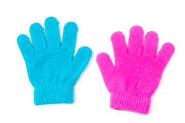 Child  brighte gloves isolated on white background.