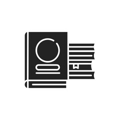 Books black glyph icon. Library concept. School textbooks with bookmarks. Education. School supplies. Sign for web page, mobile app, banner, social media