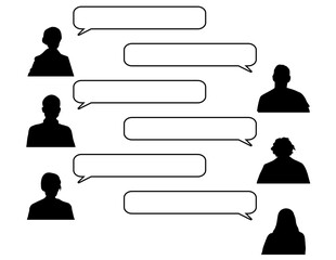 People Chatting. Icons of silhouettes of people with speech bubbles. Vector illustration.