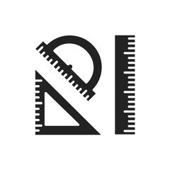 Fototapeta na wymiar Rulers black glyph icon. Measuring tools: ruler, triangle, protractor. Correct form and sizes. School, office supplies. Sign for web page, mobile app, banner, social media